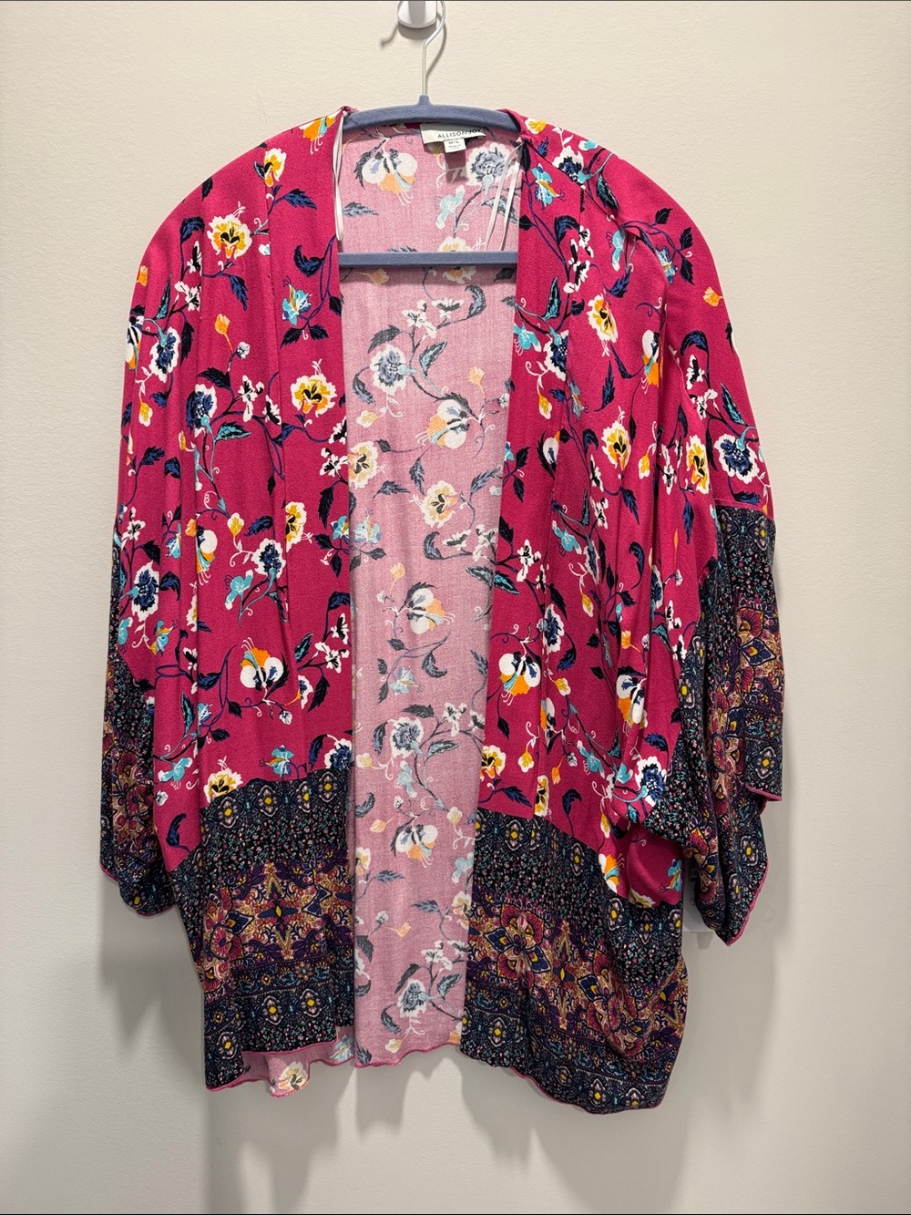 Allison Joy Fuchsia Floral Swim Coverup with Navy Border